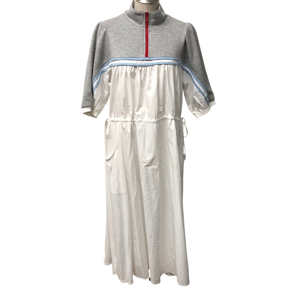 Daily Practice Dress Womens Medium White Grey Athleisure Quarter Midi Pockets